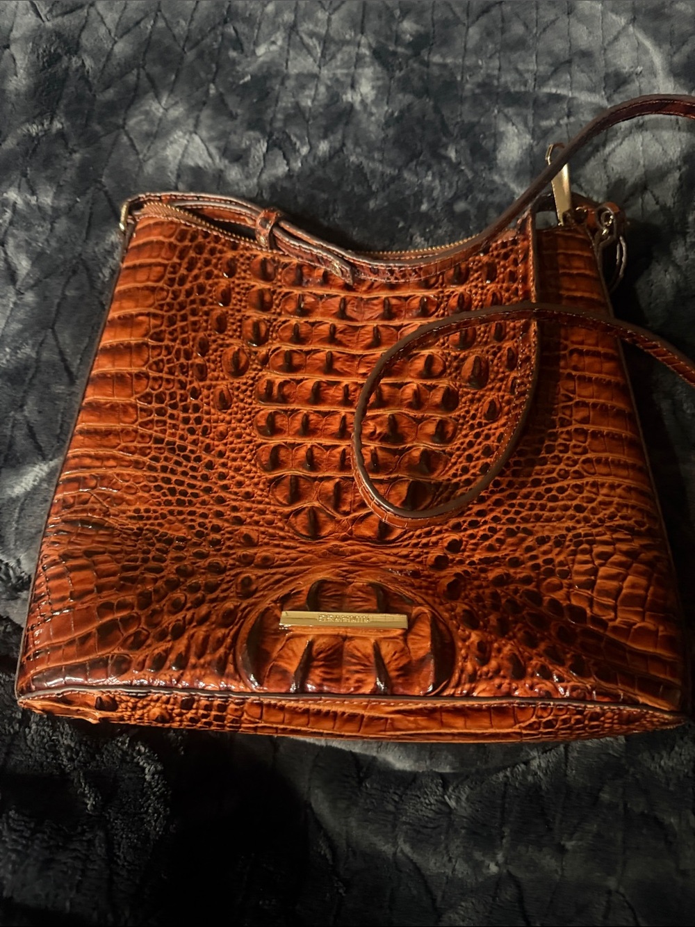 Croc-Embossed Leather Crossbody Bag in Pecan